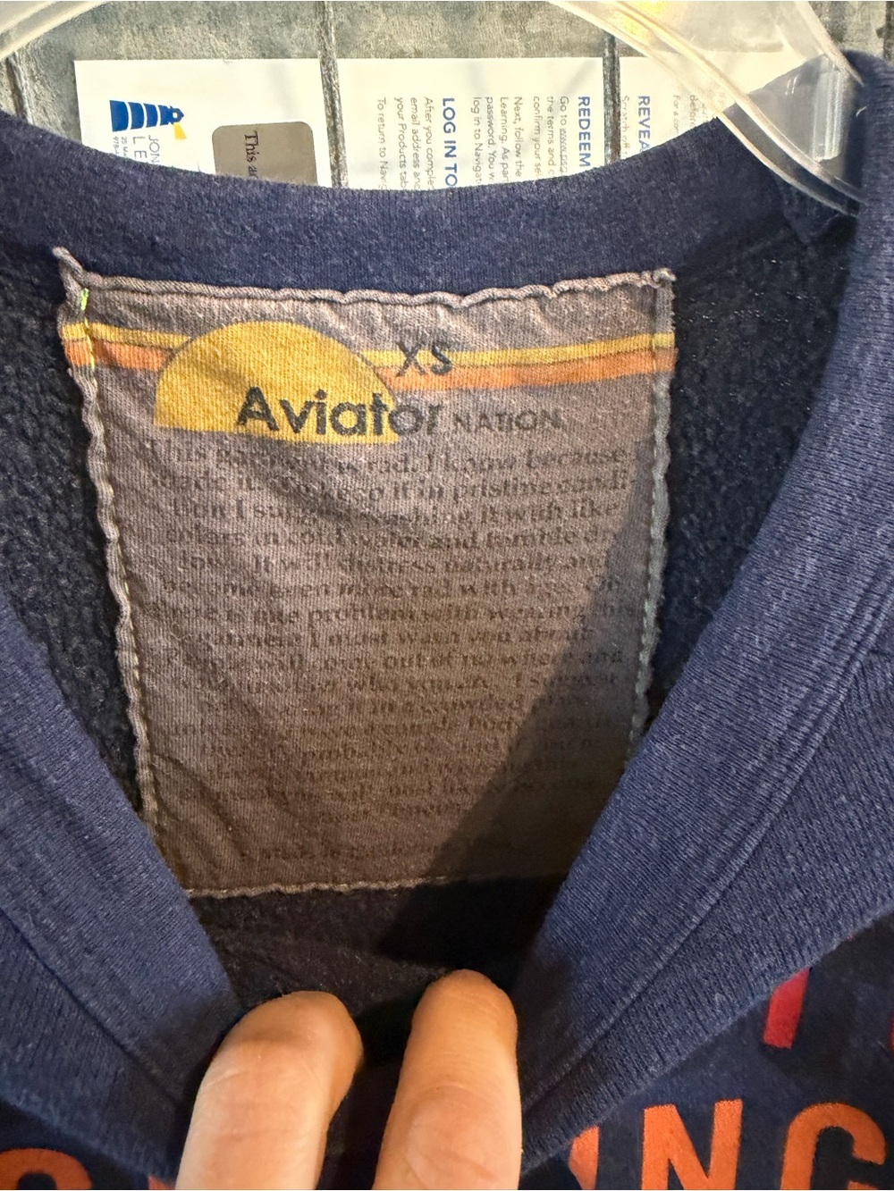 Aviator Nation Navy Crewneck Sweatshirt with Red and Yellow Text - Picture 4 of 4